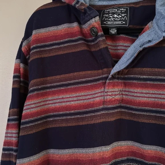 American Eagle Shirt Men's WesternLong Sleeve Pullover Hoodie Shirt Striped Sz L - Picture 7 of 10